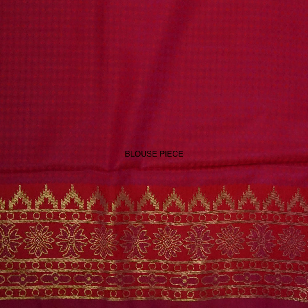 Crimson Red Stravi Silk with lavender - pink pallu and Gold Zari