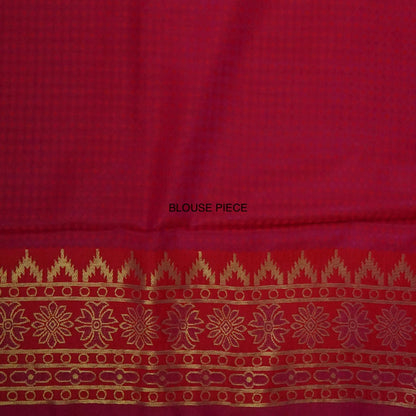 Crimson Red Stravi Silk with lavender - pink pallu and Gold Zari