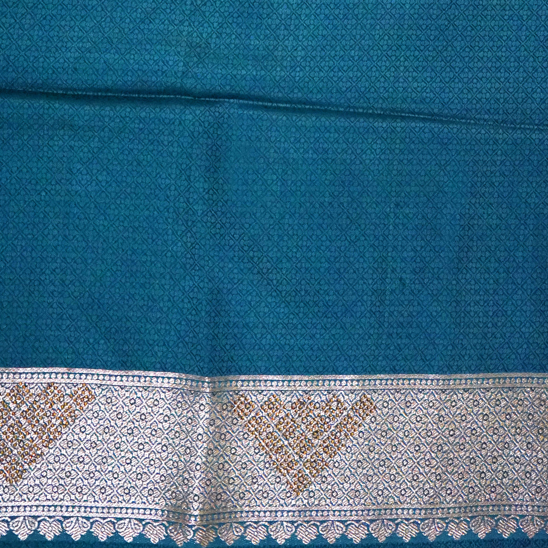 Teal Madhur Sangam silk saree with Gold Zari