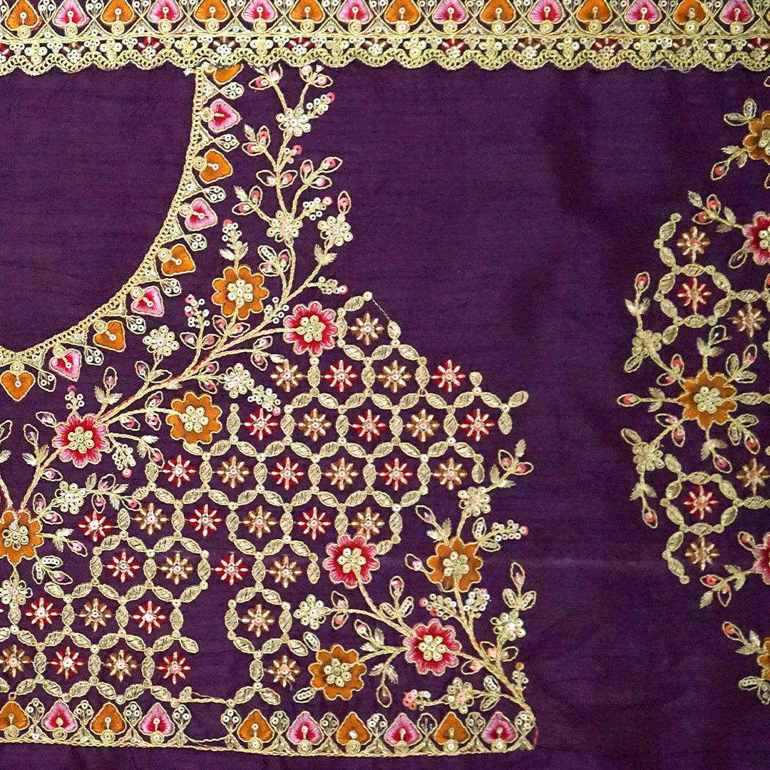 Golden cream Raj Virasat Silk saree with Deep purple base and heavy embroidery.