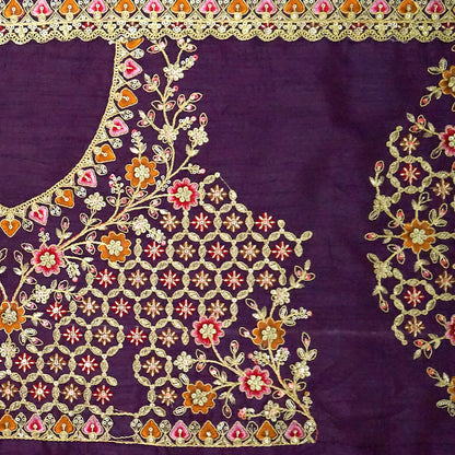 Golden cream Raj Virasat Silk saree with Deep purple base and heavy embroidery.