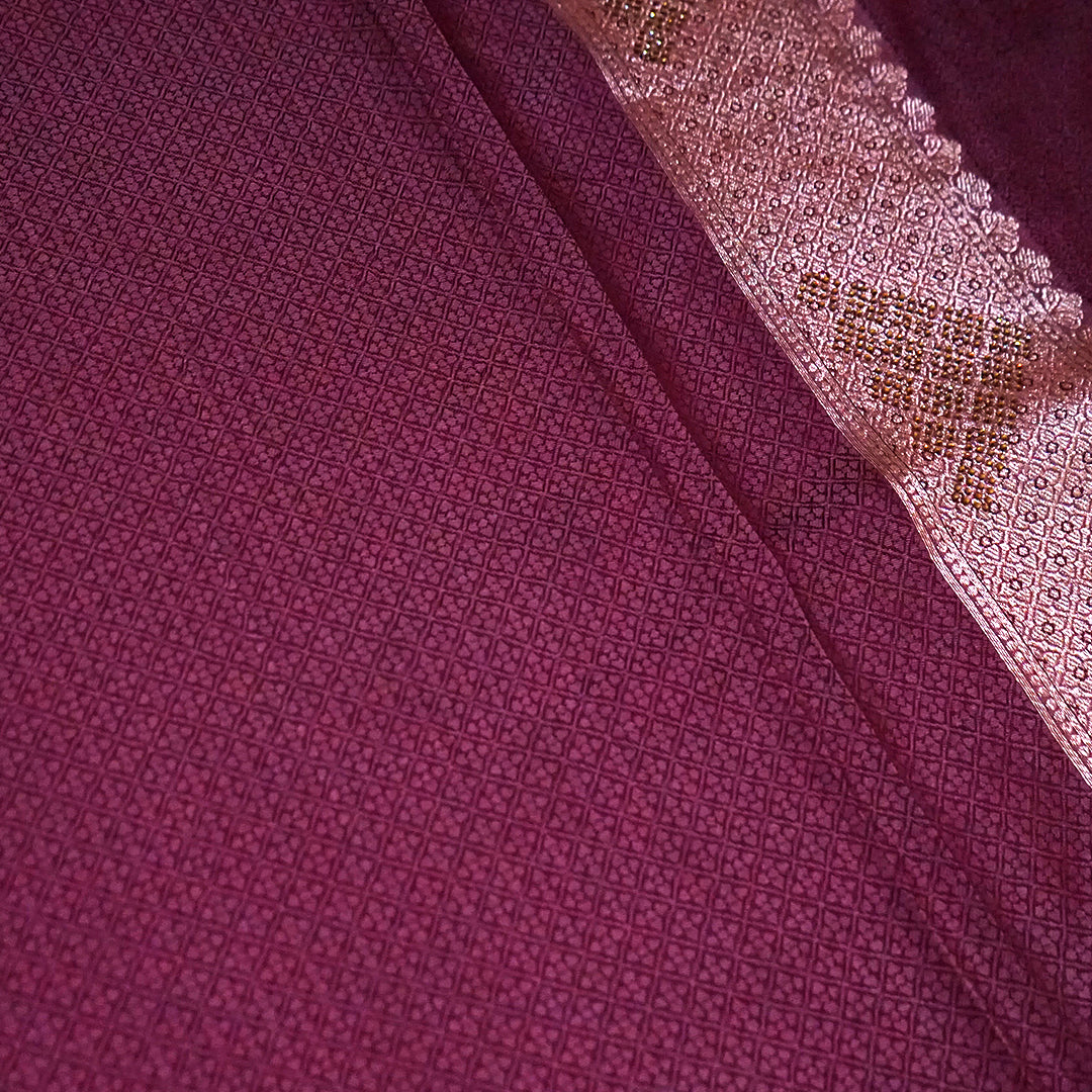 Deep Wine Madhur Sangam Silk saree with Gold and Copper Zari