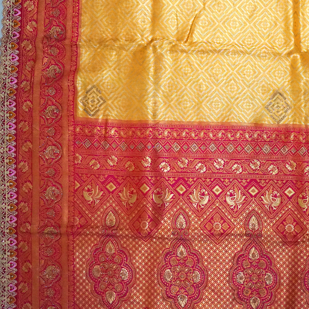 Royal magenta - Gold Raj Virasat silk saree with floral motifs and zari works