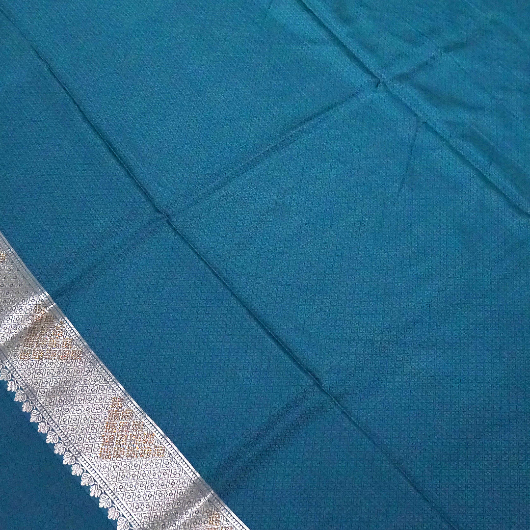 Teal Madhur Sangam silk saree with Gold Zari