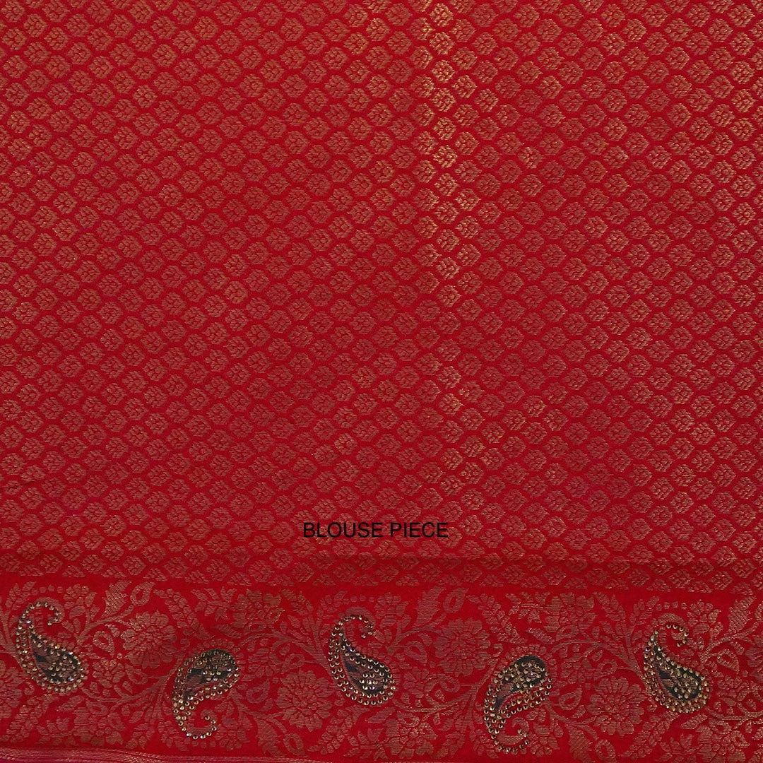 Silk Tulasi in Peach - Pink Base with Vibrant Red border