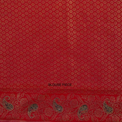 Silk Tulasi in Peach - Pink Base with Vibrant Red border