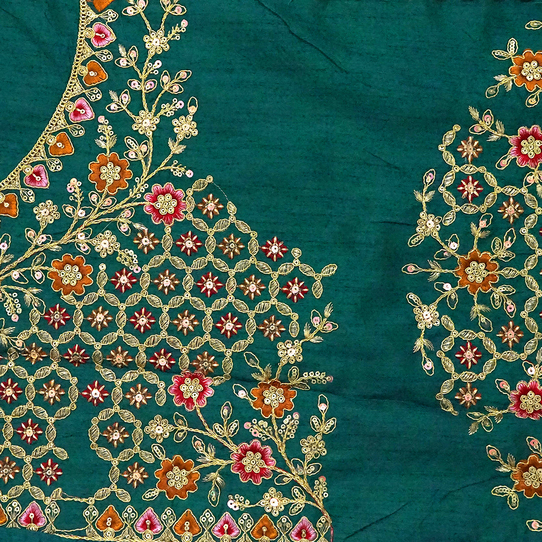 Peach-orange Raj Virasat Silk saree with Deep purple base and heavy embroidery.