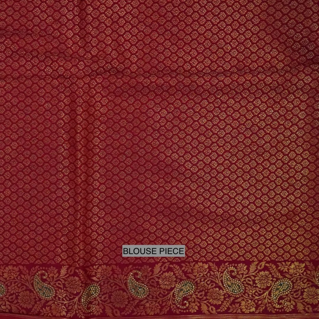Silk Tulasi in Peach - Gold base with Rich Maroon border
