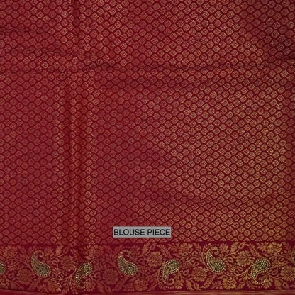 Silk Tulasi in Peach - Gold base with Rich Maroon border