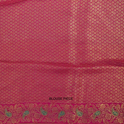 Silk Tulasi in Golden Beige Base with a Vibrant Pink border