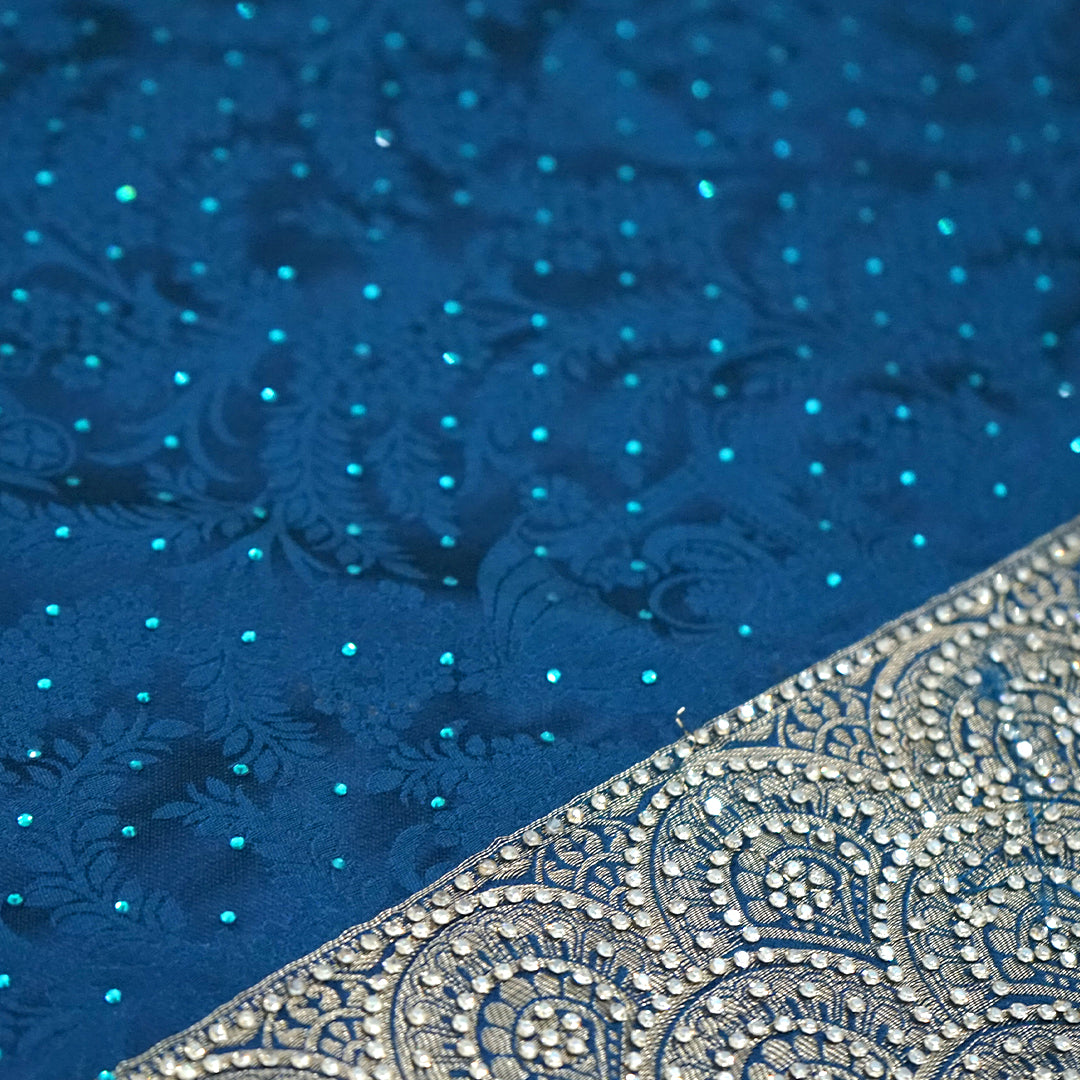 Royal Ratha Banarasi Silk in rich royal blue shade, beautifully complemented with silver zari motifs