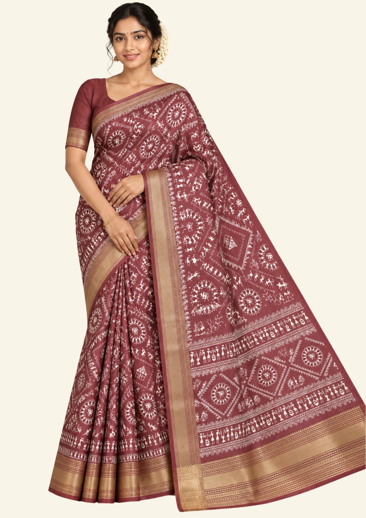 Kusum Silk in Maroon Base with Kalamkari prints