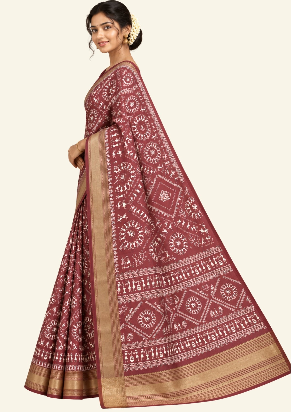 Kusum Silk in Maroon Base with Kalamkari prints