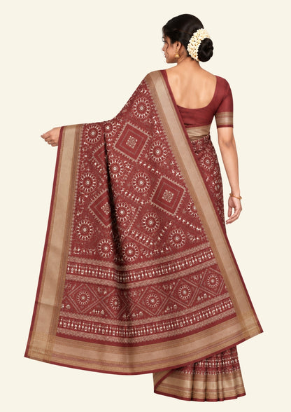 Kusum Silk in Maroon Base with Kalamkari prints
