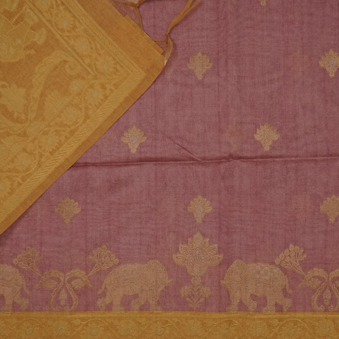 Dusty Rose Ambari Silk Tussar with Gold Zari Floral Buttas