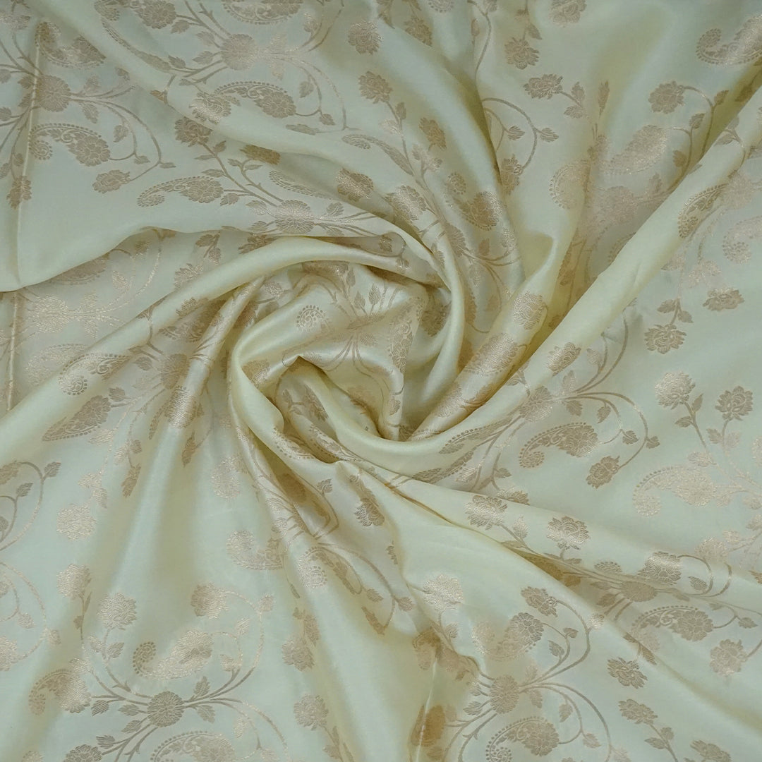 Ivory - Mustard Mahalakshmi Viscose saree with Floral and Zari works