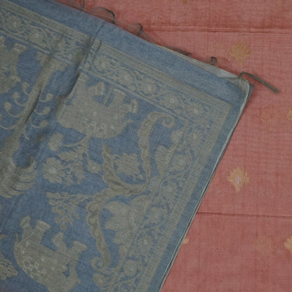 Coral Pink Ambari Silk Tussar with Zari works