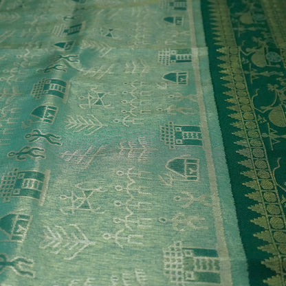 Emerald Green Stravi Silk with Golden Zari