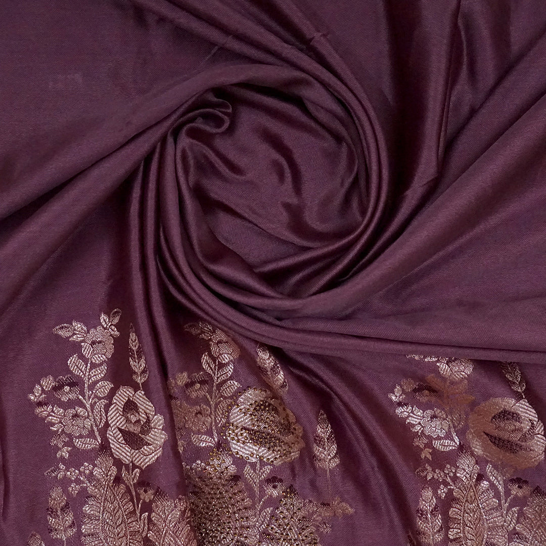 Deep Wine Madhur Sangam Silk saree with Gold and Copper Zari