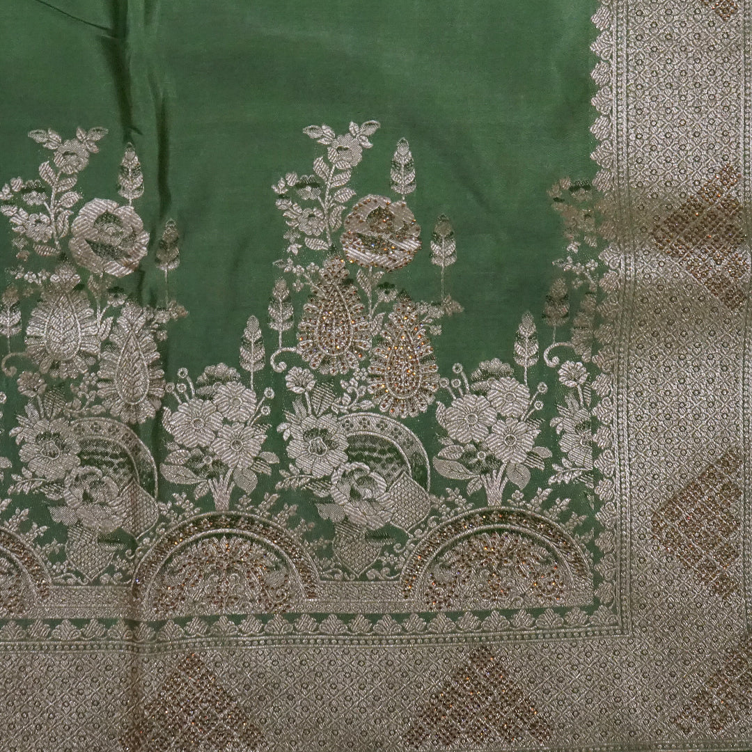 Pastel Green Madhur Sangam Silk saree with Gold - Silver Zari