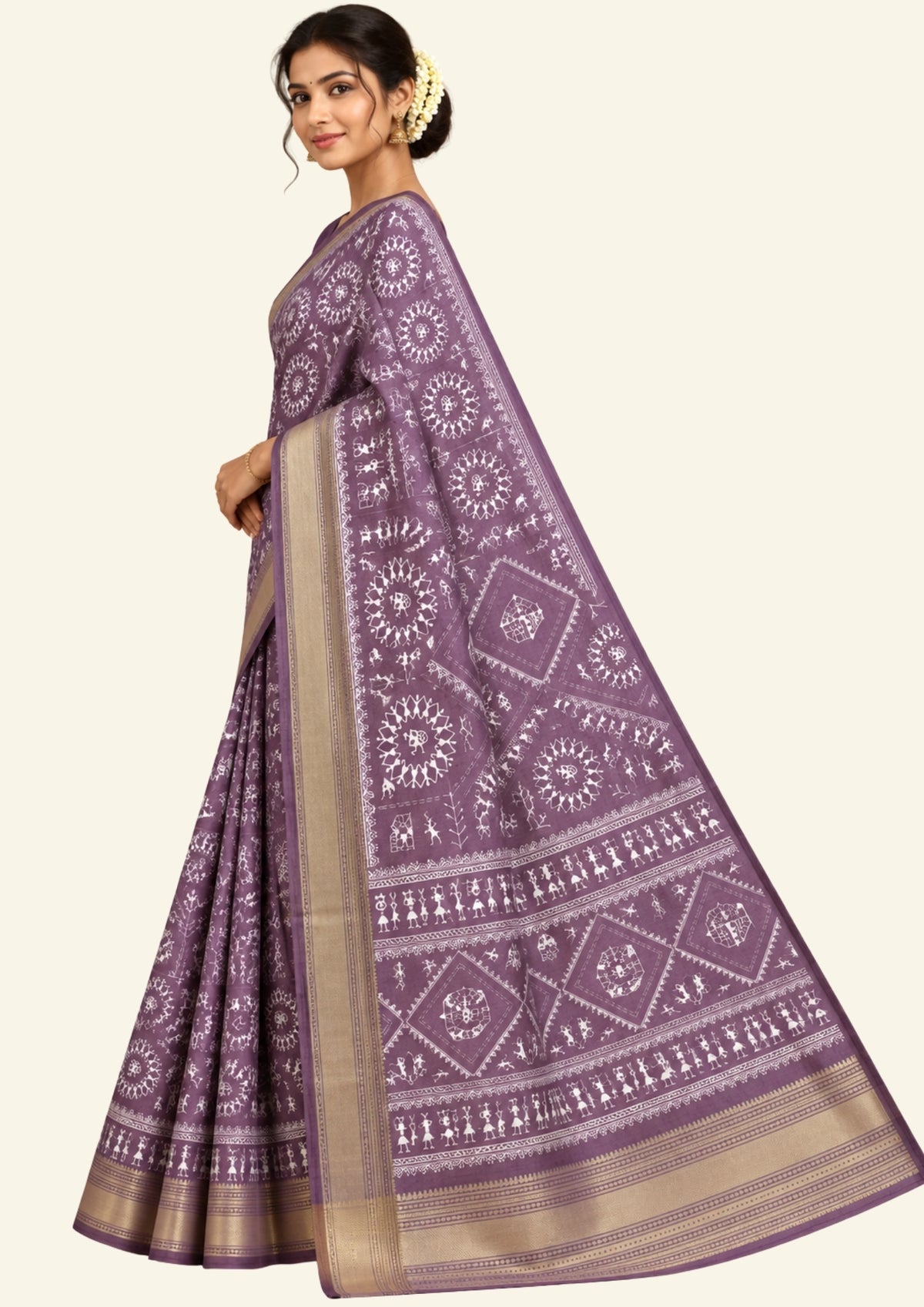 Kusum Silk in Plum base with Kalamkari prints