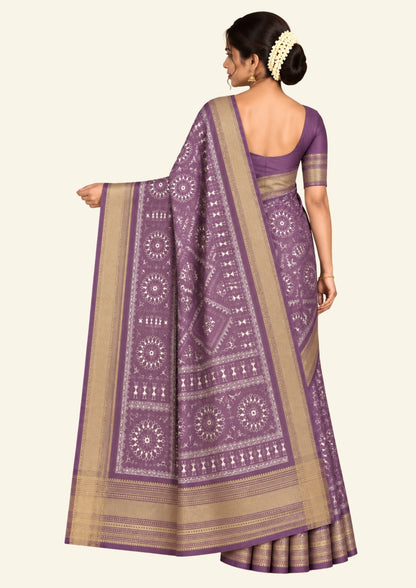 Kusum Silk in Plum base with Kalamkari prints