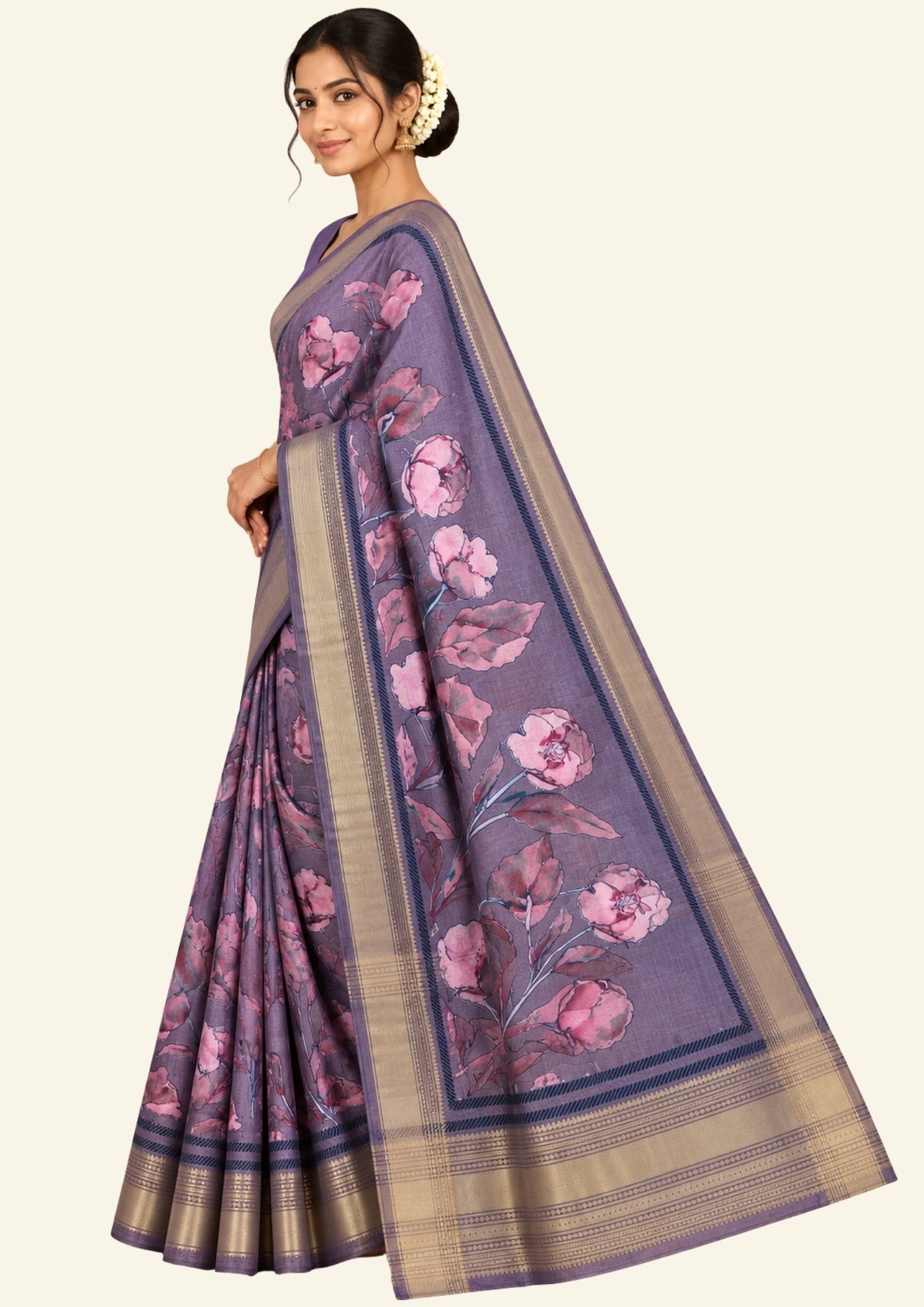 Kusum Silk in Rich Muted Mauve base with Floral prints