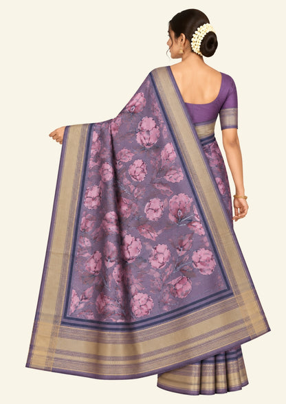 Kusum Silk in Rich Muted Mauve base with Floral prints