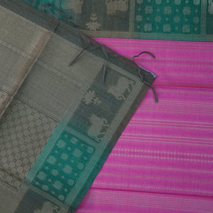 Pink Gokul Tussar with Green border