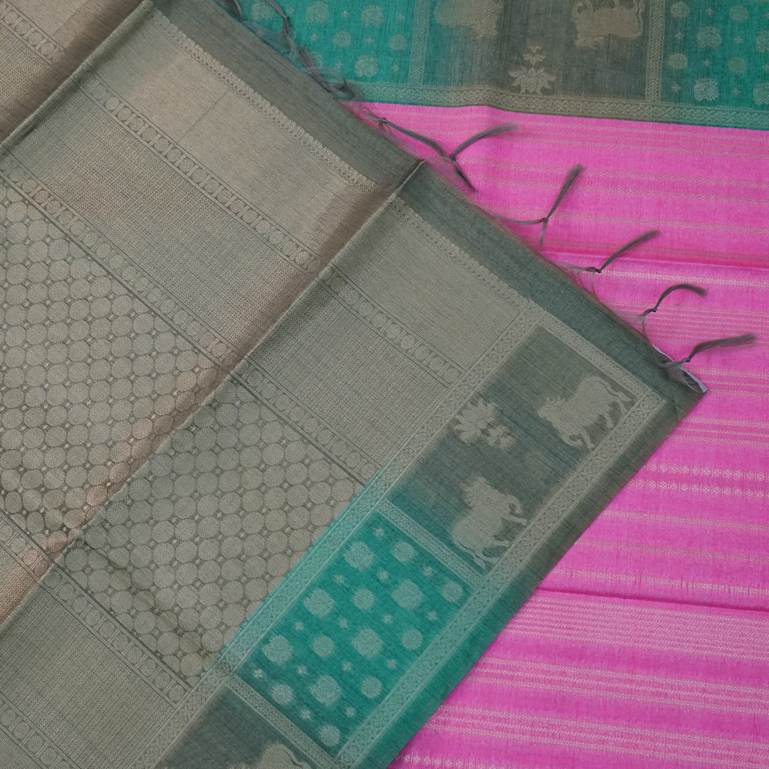 Pink Gokul Tussar with Green border