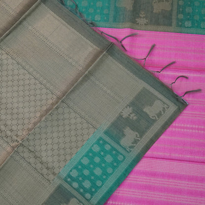Pink Gokul Tussar with Green border
