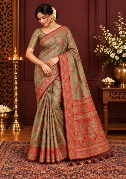 Madhur Bela Muted olive green shade with an elegant golden sheen