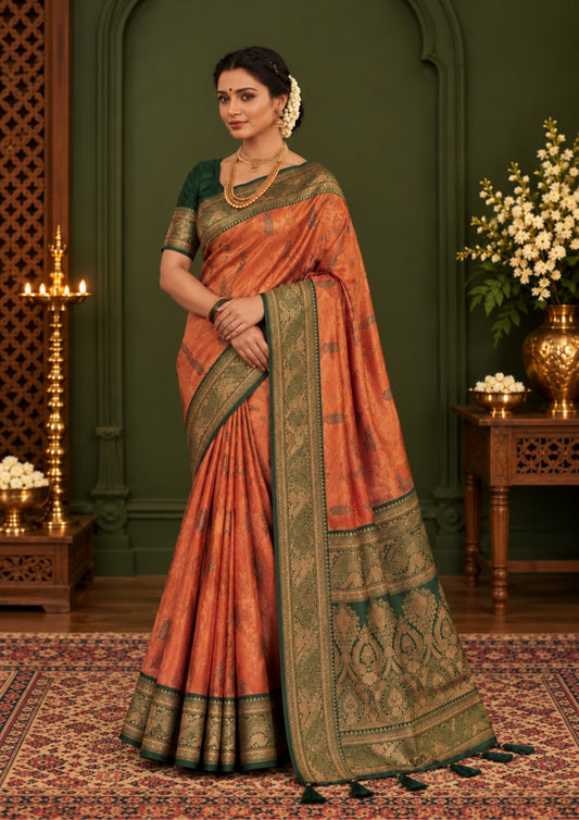 Madhur Bela rich coral-orange shade with a golden undertone.