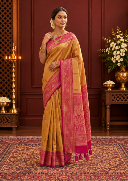 Madhur Bela Rich mustard yellow shade with a golden undertone.