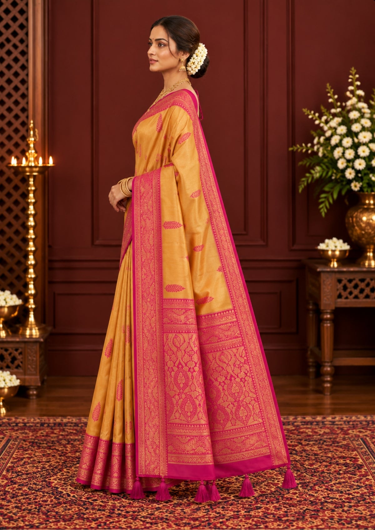 Madhur Bela Rich mustard yellow shade with a golden undertone.