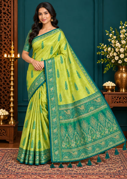 Madhur Bela Vibrant lime green shade with a lustrous golden tint