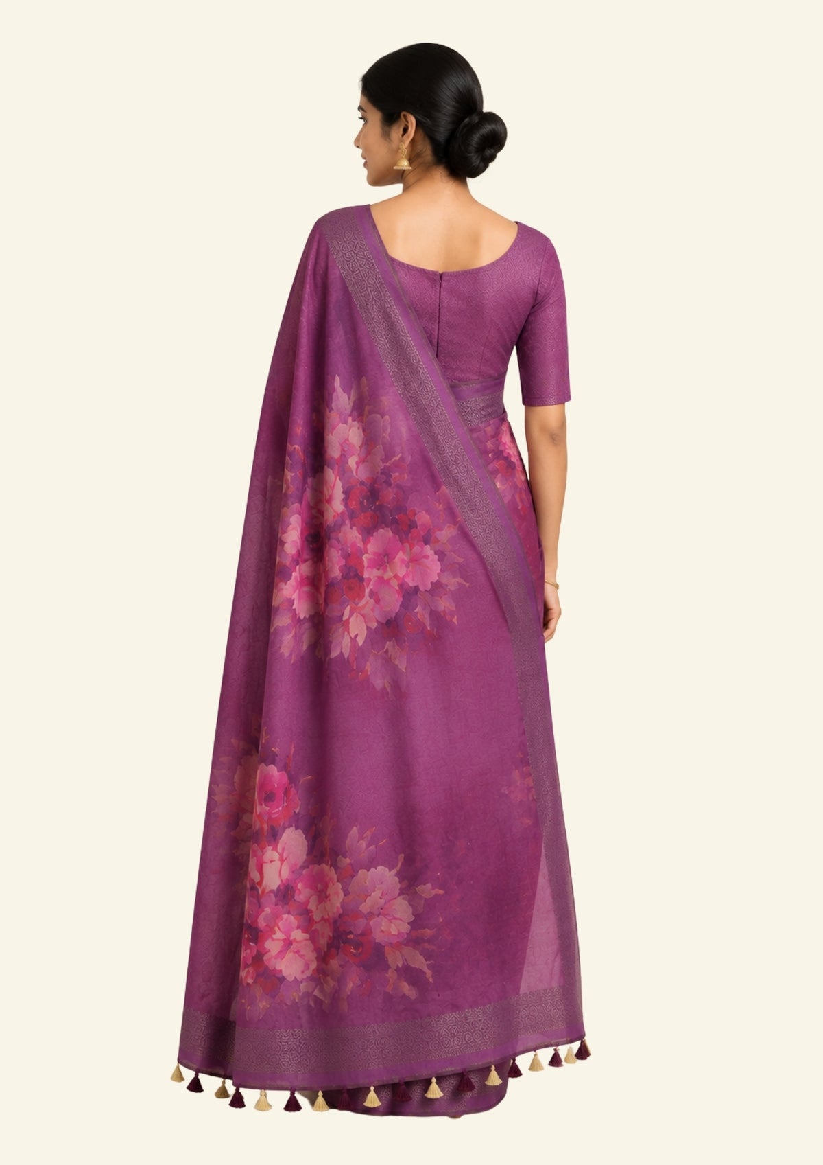 Chaithra Weave in Rich Mauve Plum base with floral prints
