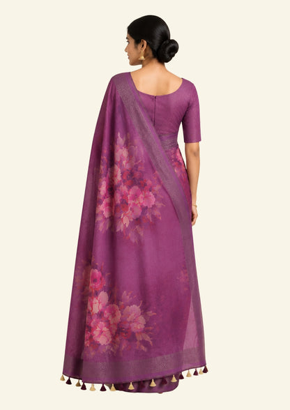 Chaithra Weave in Rich Mauve Plum base with floral prints