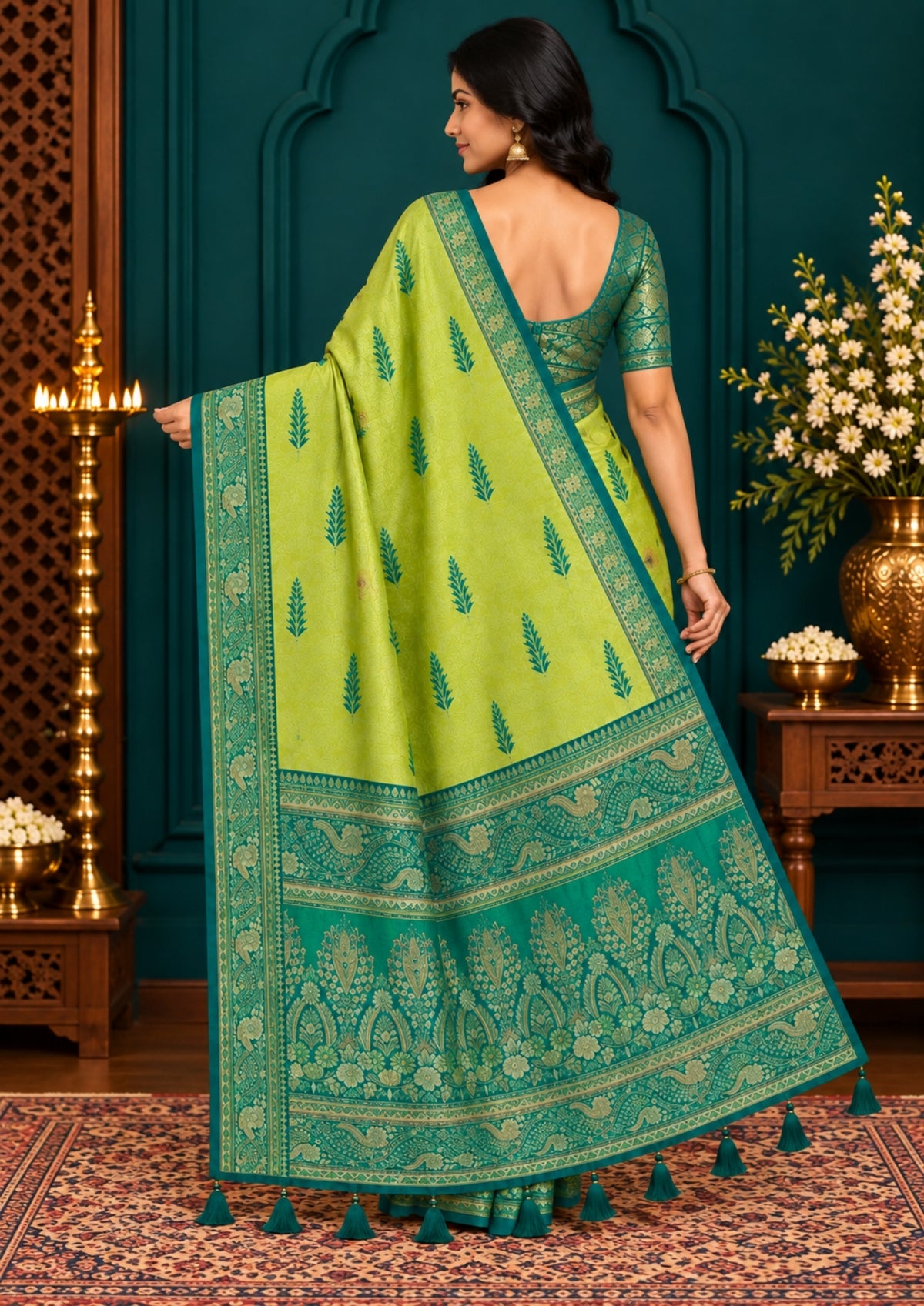 Madhur Bela Vibrant lime green shade with a lustrous golden tint