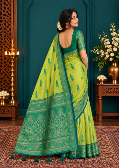 Madhur Bela Vibrant lime green shade with a lustrous golden tint