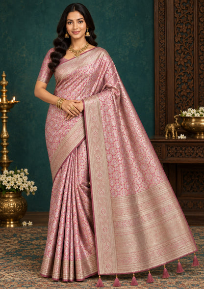 Mayuri Drape in Radiant Golden Pink shade with a rich, lustrous silk finish