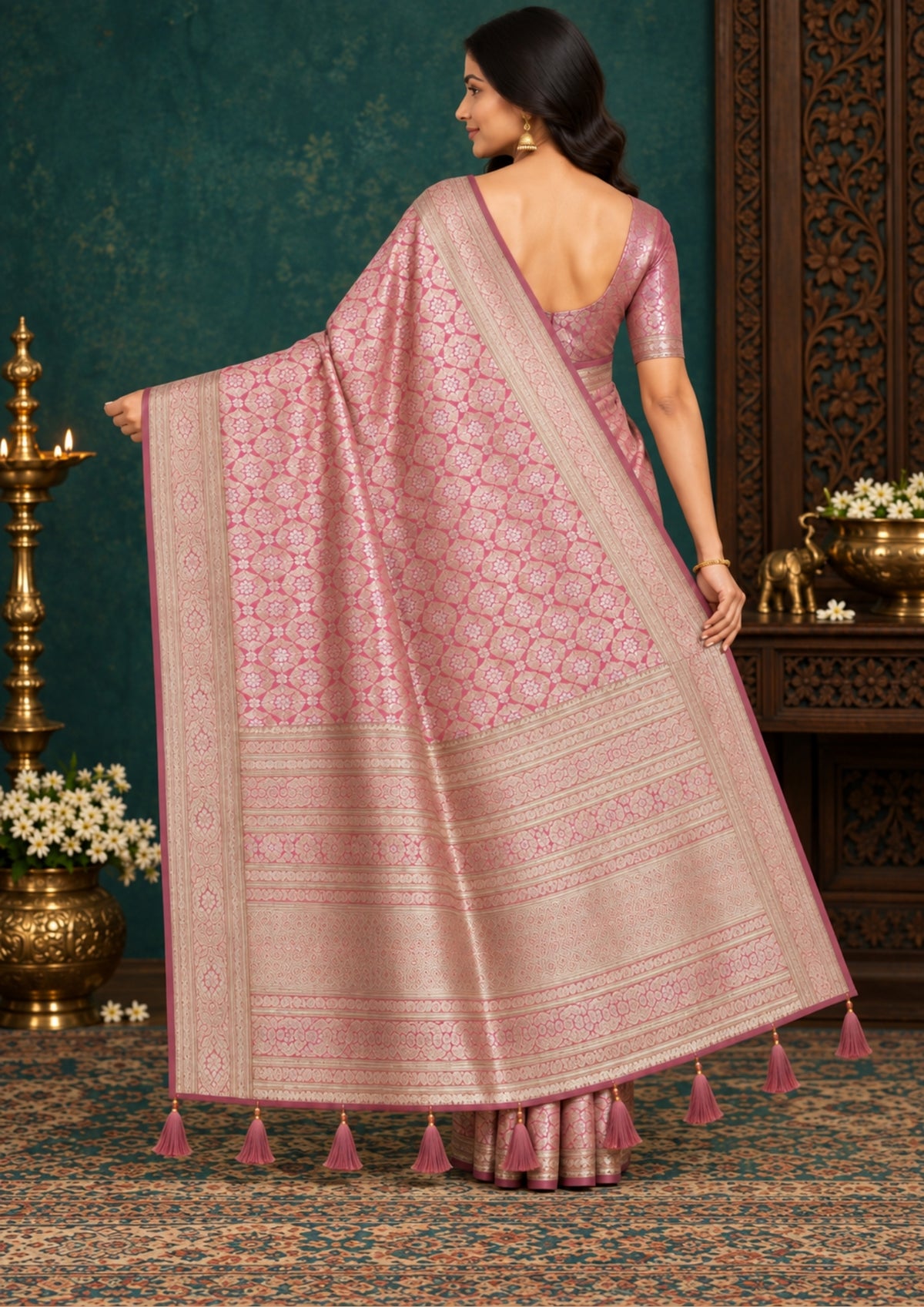 Mayuri Drape in Radiant Golden Pink shade with a rich, lustrous silk finish