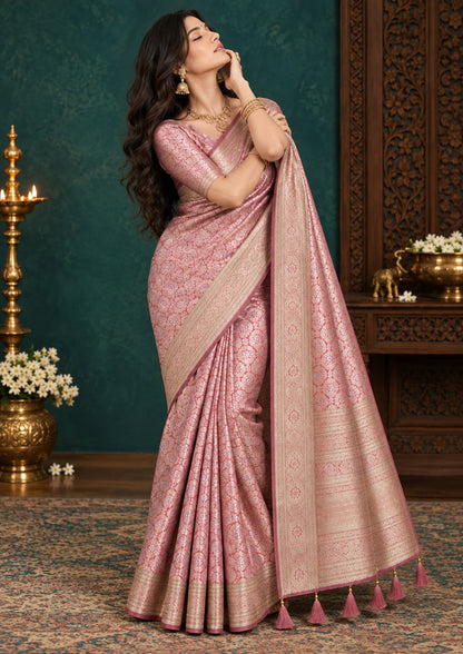 Mayuri Drape in Radiant Golden Pink shade with a rich, lustrous silk finish