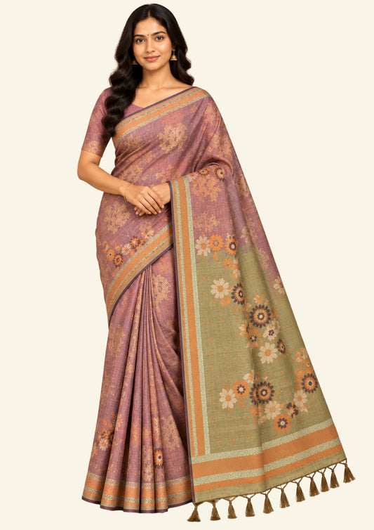 Mauve Palayam Silk Tussar with Olive Green border.