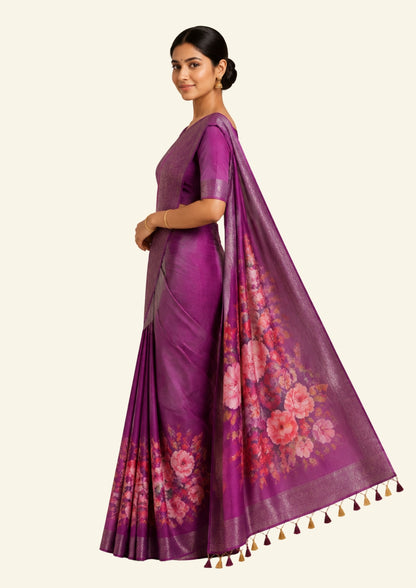 Chaithra Weave in Rich Mauve Plum base with floral prints