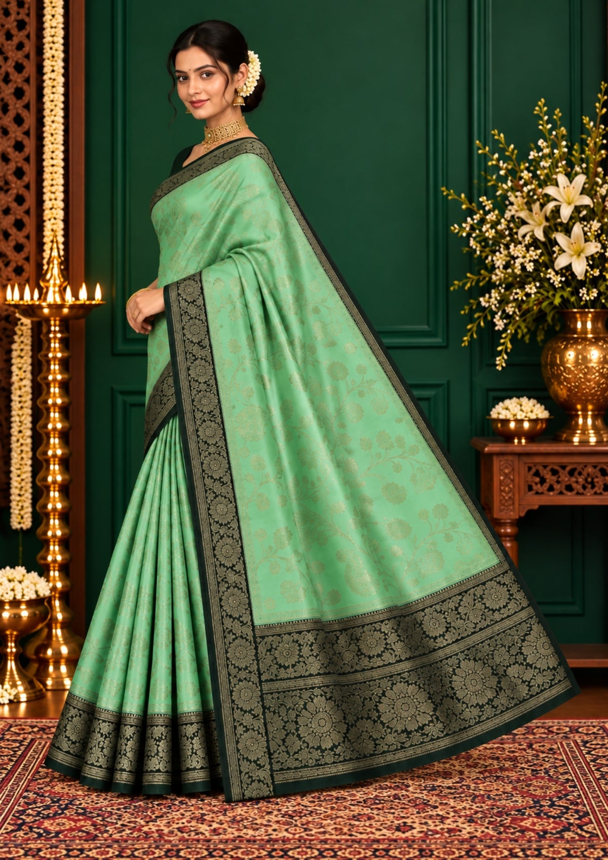 Mint Green Mahalakshmi Viscose with Golden Zari