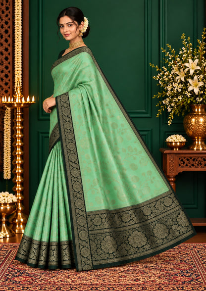 Mint Green Mahalakshmi Viscose with Golden Zari