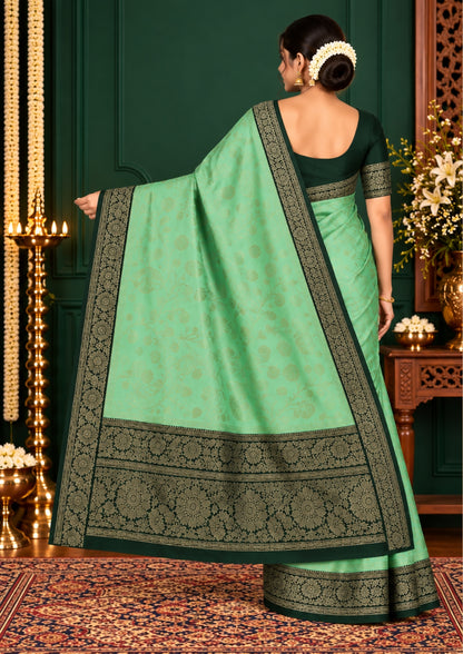 Mint Green Mahalakshmi Viscose with Golden Zari