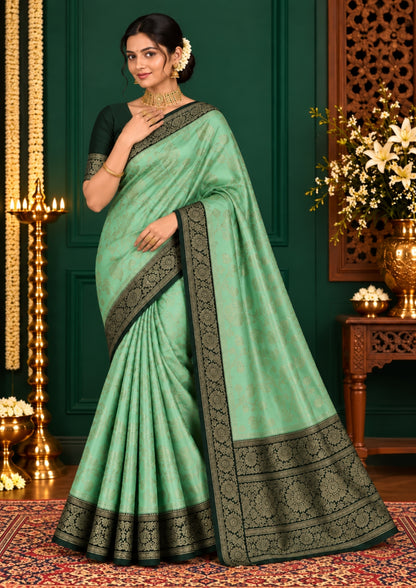 Mint Green Mahalakshmi Viscose with Golden Zari