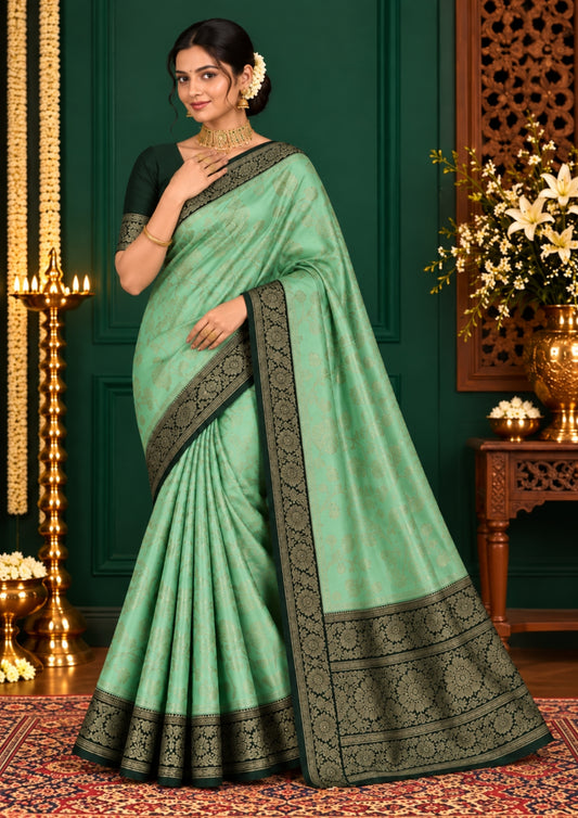 Mint Green Mahalakshmi Viscose with Golden Zari